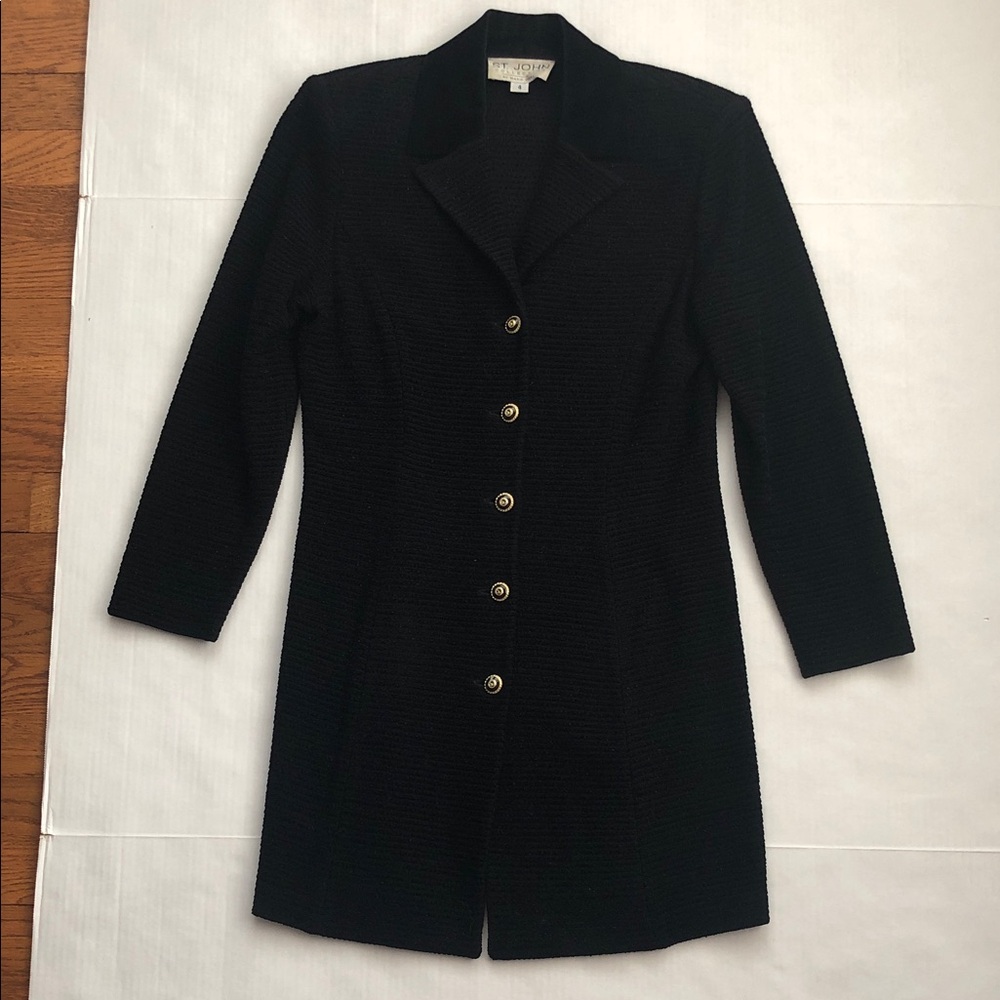 St. John Collection Vintage Black Velveteen Knit Blazer Coat Size 4